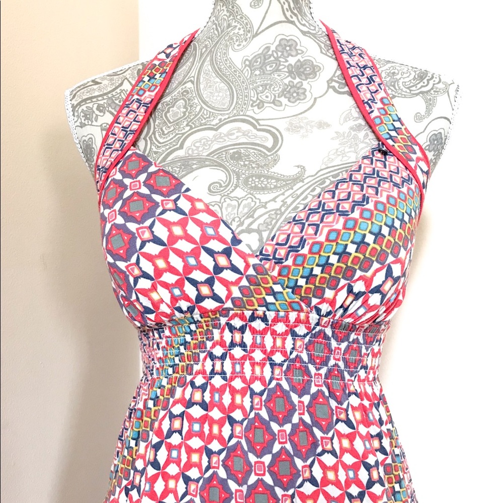 Guess Ruffle Halter Dress Multi Color Modern Print - Picture 2 of 6
